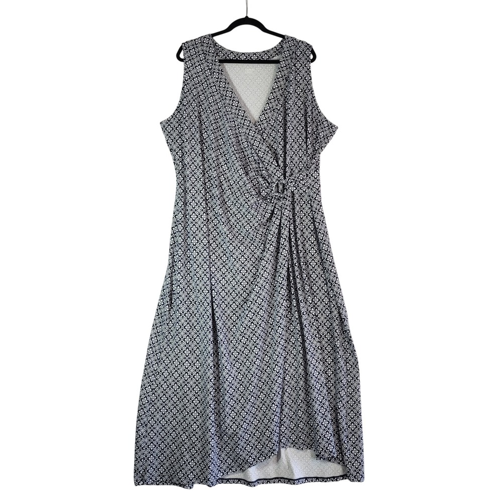Lands' End Womens 2X Navy White Floral Faux Wrap Maxi Dress Tencel Modal NWT‎ - Picture 3 of 16